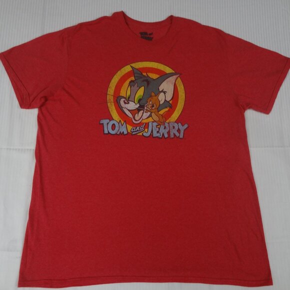 TOM AND JERRY CARTOON CAT MOUSE RED XL T-SHIRT J769 - Picture 2 of 3